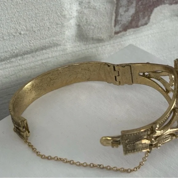 VTG Whiting & Davis Bracelet Gold Tone Amber Brown Intaglio Cameo Jewelry - Picture 14 of 14